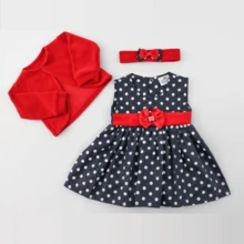 Mundo Nina Kids Baby Girl's 100% Cotton 3-Piece Set Polka Dot Dress, Bolero, Bow Headband - Red - View 2