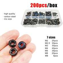 盒装六角尼龙嵌件自锁螺母六角尼龙锁紧螺母组合M2 M2.5 M3 M4 M5 M6 M8 M10 M12套装DIN985 304 A2不锈钢黑钢 - stainless steel - 查看 11