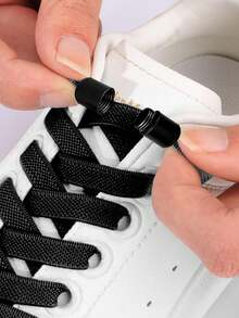 1 Cặp Dây giày co giãn không cần buộc Dây giày cho trẻ em và người lớn Dây giày khóa kim loại nhanh chóng - màu đen - Xem 5