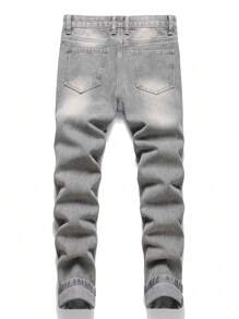 Tween Boys Distressed Jeans With Button Waistband And Belt Loop Design, Street Fashion - Grey - View 2