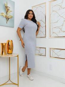 Midi Sweatshirt Dress With Front Pockets - Stylish And Modern | Fashion 2024 - 灰色 - 查看 6