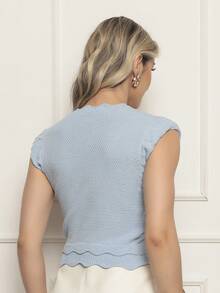 ONLYONE - JAPANESE MODAL SLEEVE CROPPED TOP WITH WAVE DETAIL HEM - SHEIN FIMINAS TOPS KNIT TOPS - Baby Blue - View 3