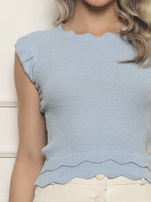 ONLYONE - JAPANESE MODAL SLEEVE CROPPED TOP WITH WAVE DETAIL HEM - SHEIN FIMINAS TOPS KNIT TOPS - Baby Blue - View 2