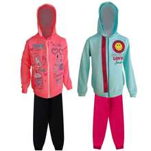 Kit 2 Sets Of Women's Youth Sweatshirt, Blouse And Flannel Pants, Winter Tracksuit, Hooded Zipper Cuff, Children's Clothing For Girls Sizes 10 12 14 16 - Hồng - Xem 1