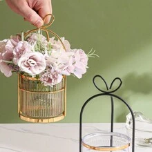 1 pieza Jarrón decorativo de lujo con lazo estilo nórdico, cesta de flores, cesta de almacenamiento, decoración del hogar, decoración de la habitación, jarrón de flores, jarrón de vidrio