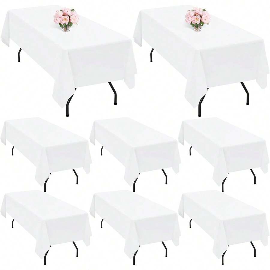 8 Packs White Polyester Tablecloth For 6 Ft Rectangle Tables,60 X 102 Inch Polyester Fabric Table Cloth Wrinkle Resistant Washable Table Cover,For Wedding,Birthday,Party,Banquets Decorate - White - View 1