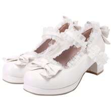 Women Kawaii Mid Block Heel Mary Jane Rockabilly Pumps With Bow Platform Chunky Heel Cute Sweet Shoes - 白色 - 查看 1