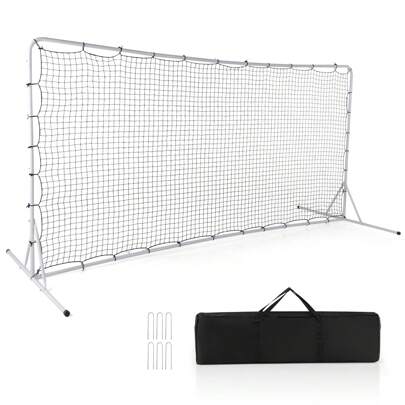 Portable Soccer Rebounder Net, Soccer Training Equipment W/Carry Bag, Sturdy Metal Frame, Ground Stakes, Soccer Goal Net For Backyard, Playground, Park, Black/ White