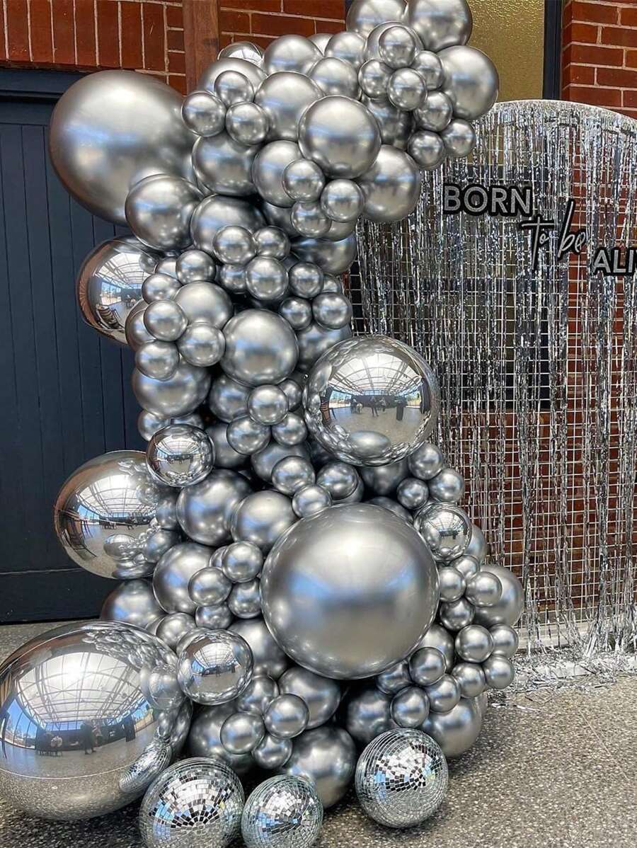57 件金属银气球镀铬气球银气球花环套装适用于生日婚礼派对周年派对装饰、圣诞节