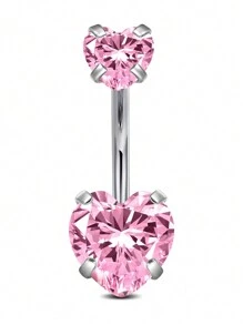 CIZME 1PC Belly Button Ring Dangle Navel Belly Piercing Jewelry Cute Pink CZ Heart Bow Flower Navel Belly Rings For Women 14G Silver Stainless Steel Dainty Dangly Dangling Belly Button Piercing - Pink - View 13