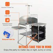 Camping Kitchen Table, Folding Outdoor Cooking Table With Storage Carrying Bag, Aluminum Cook Station 1 Cupboard & Detachable Windscreen, Quick Set-Up For Picnics, BBQ, RV Traveling