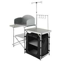 Camping Kitchen Table, Folding Outdoor Cooking Table With Storage Carrying Bag, Aluminum Cook Station 1 Cupboard & Detachable Windscreen, Quick Set-Up For Picnics, BBQ, RV Traveling