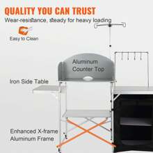 Camping Kitchen Table, Folding Outdoor Cooking Table With Storage Carrying Bag, Aluminum Cook Station 1 Cupboard & Detachable Windscreen, Quick Set-Up For Picnics, BBQ, RV Traveling