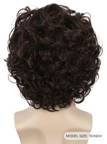 Peluca de cabello sintético rizado marrón natural, con flequillo lateral, de 10 pulgadas, para hombres, adecuada para uso diario, Halloween, días festivos y fiestas - Marrón - Ver 5
