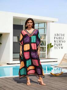 Women's Kaftan Blouse Side Split Home Casual Cover Up Four Side Stretch Fabric Dress Cover Up