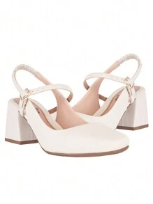 Women's Mary Jane Doll Shoe Romantic Model Square Toe Geometric Heel Current Modern Munita - trắng - Xem 1