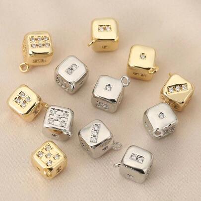 3pcs Copper Cubic Zirconia Dice Shaped Pendant DIY Jewelry Accessories For Bracelet & Necklace