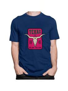Cotton Country Cowboy T-Shirt Texas Pink Blouse - 藏蓝色 - 查看 1
