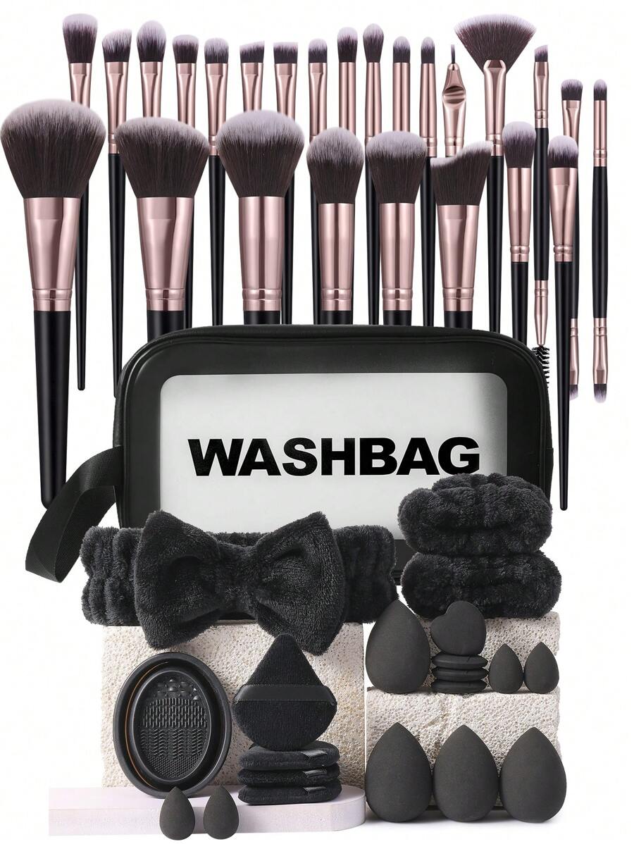 46件套专业化妆刷套装,包含柔软的合成纤维化妆刷,适用于粉底、散粉、腮红、遮瑕、修容、鼻影、眼影、眼线、眉毛、细节修饰、面部、高光等,是送给女性和女孩的理想旅行化妆刷套装礼物。 - 彩色 - 查看 1