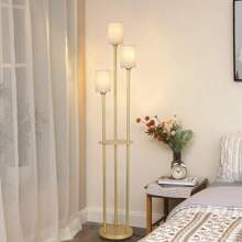 Boho Floor Lamps For Living Room, 3-Lights Modern Floor Lamp With 3-Way Foot Switch, Gold Floor Lamp With Shelves, Shelf Standing Lamp With Fabric Shade, Tall Floor Lamps For Bedroom, Office, Christmas New Year Holiday Gift - 金色 - 查看 8