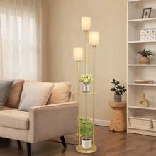 Boho Floor Lamps For Living Room, 3-Lights Modern Floor Lamp With 3-Way Foot Switch, Gold Floor Lamp With Shelves, Shelf Standing Lamp With Fabric Shade, Tall Floor Lamps For Bedroom, Office, Christmas New Year Holiday Gift - 金色 - 查看 6