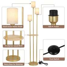 Boho Floor Lamps For Living Room, 3-Lights Modern Floor Lamp With 3-Way Foot Switch, Gold Floor Lamp With Shelves, Shelf Standing Lamp With Fabric Shade, Tall Floor Lamps For Bedroom, Office, Christmas New Year Holiday Gift - 金色 - 查看 3