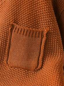 Plus Size Solid Color Front Button Pocket Casual Crew Neck Long Sleeve Cardigan