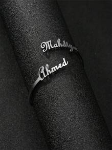 1 Piece Customized Name Heart Bracelet For Women Men, Golden Stainless Steel Open Bracelet, Stylish Personalized Customized Name Bracelet, Party Birthday Gift For Family For Friends - Silver - View 9