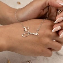 Customized Handwritten Style Name Necklace, Stainless Steel Personalized Signature Necklace, Fashionable Jewelry For Women