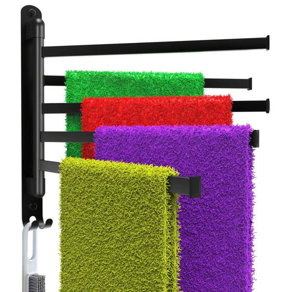 Towel Rack, Swivel Self-Adhesive Towel Racks For Bathroom, SUS304 Stainless Steel Bathroom Towel Rack Wall Mounted, 14" 5 In 1 Towel Holder Space Saving, Both Available In Adhesive And Screws Home Bathroom Decor Bathroom Organizer Summer Back To School
