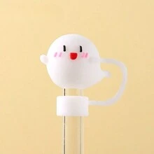 1/8 件卡通形硅胶吸管杯盖，可重复使用吸管盖，密封防尘饮用吸管盖，防溅吸管可爱盖配件家居房间装饰万圣节派对