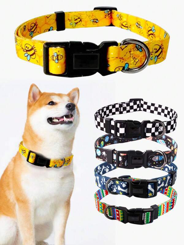 Collar de mascota impreso de poliéster, collar de perro lindo de animal, ajustable y duradero para perros pequeños, adecuado para perros pequeños, medianos y grandes