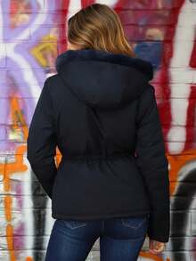 Women's Trench Coat Jacket 2 In 1 Reversible Windbreaker Waterproof With Detachable Hood - Navy Blue - View 3