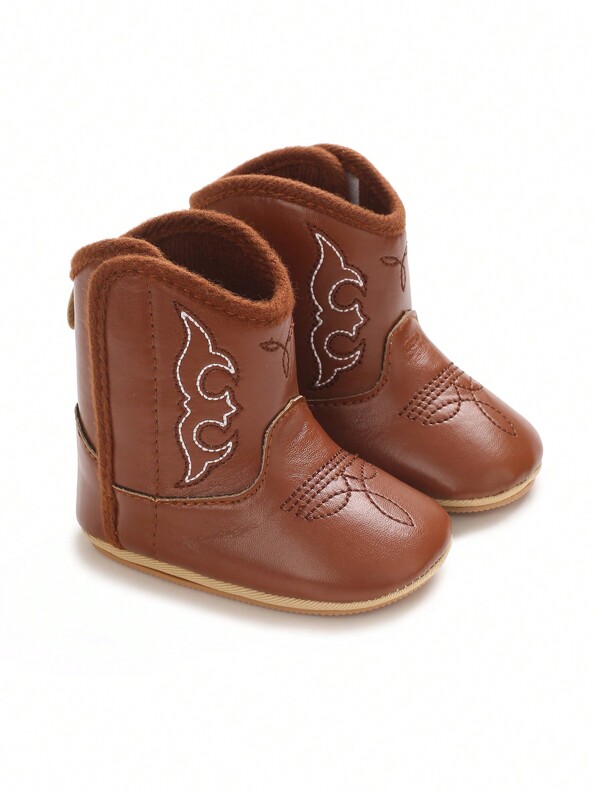 Fashionable 0-1 Years Old Baby Soft PU Sole Anti-Slip Infant Booties For Autumn
