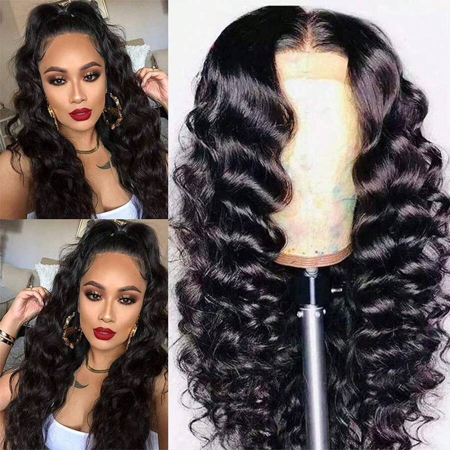 Lace Front Wigs Glueless Wigs Human Hair Pre Plucked Pre Cut Loose Deep Wave Lace Front Wigs Human Hair 4x4 HD Lace Closure Wigs Human Hair For Black Women Glueless Deep Wave Wig - Tự nhiên & Đen - Xem 1