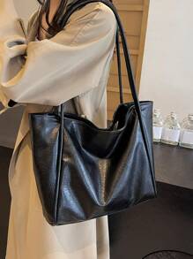 Large Capacity Women's Tote Bag, New Handbag, High-End Soft Large Capacity Bag, Niche Design Shoulder Bag, College Student Commuter Bag, Underarm Bag, Casual Minimalist Soft Bag, Relaxed Versatile Bag, Suitable For Shopping, Dates, Business Travel And Daily Use, Autumn/Winter New Large Capacity Shoulder Tote Bag, Women's Tote Bag, Women's Work Bag, Ideal For Elegant Daily And Special Occasions - Black - View 3