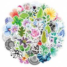 50PCS Cartoon Fresh & Beautiful Plant Floral Doodle Stickers Stylish Creative DIY Decorative Decals For Mugs, Helmets, Skateboards & Stationery - 彩色 - 查看 1