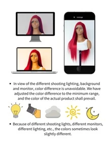 SALLYWELL Lace Front Wigs Straight Hair Glueless Lace Wigs Synthetic Long Silk Straight Natural Wig Heat Resistant Fiber Dark Root Ombre Red Colorful Wig 24 Inches - 紅色 - 查看 10