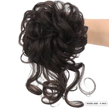 1 件黑棕色凌乱发髻发片卷发发髻发圈凌乱发髻接发卷发波浪马尾辫合成发髻带弹性发带适合女士和女孩日常派对婚礼轻松造型 - 黑棕色 - 查看 3