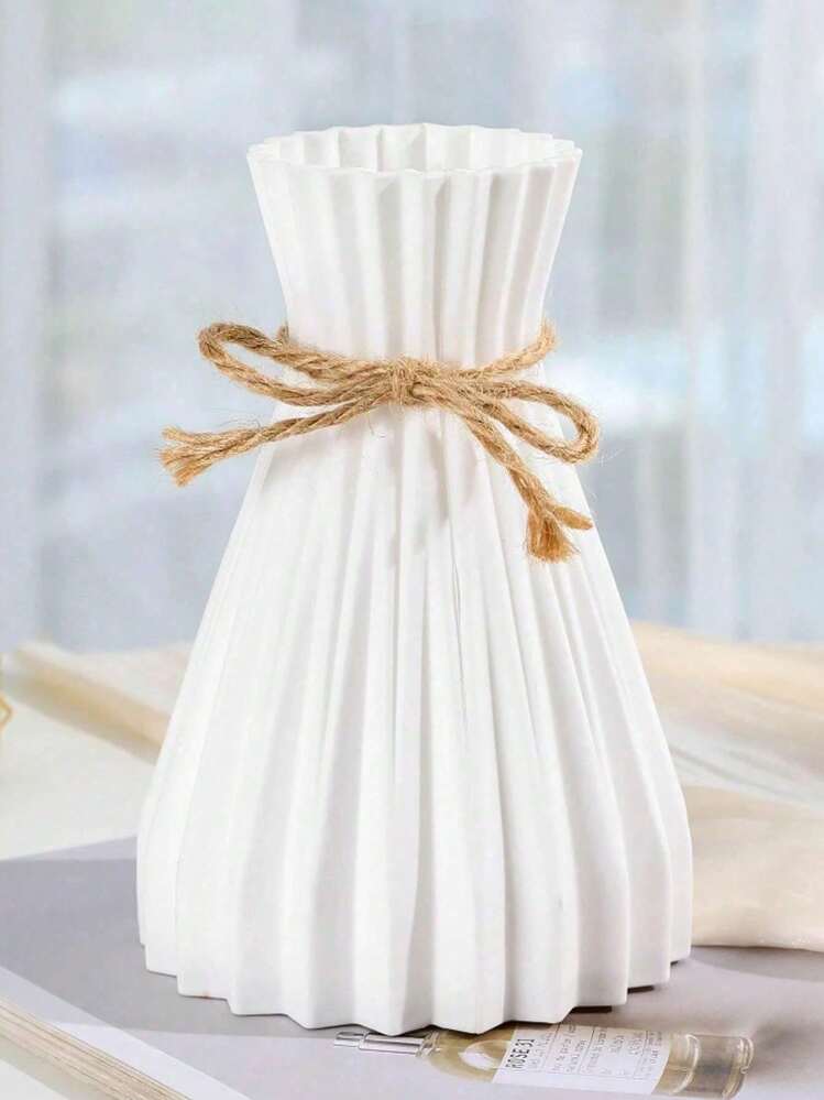 白色坚固塑料花瓶和人造花套装，适用于餐厅、客厅、阳台、咖啡厅、卧室、书房装饰、派对装饰、情人节礼物 - 白色 - 查看 12