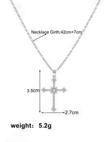 1pc Micro-Inlaid Diamond Cross Necklace, Women's Casual Accessory - Silver - View 4