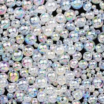 200pcs/100pcs/50pcs/25pcs, 4/6/8/10mm ABS Transparent White Beads, UV Resin Bubble Beads, AB Micro Beads For DIY Shaking Table Resin Mold Jewelry Making - Transparent Rainbow Color, Perfect Filler For Creative Projects, Having Multiple Production Options
