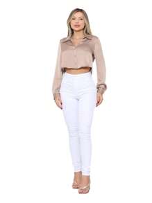 Women's Basic White Skinny Twill Pants High Waist Butt Lift Wesen Jeans - trắng - Xem 8