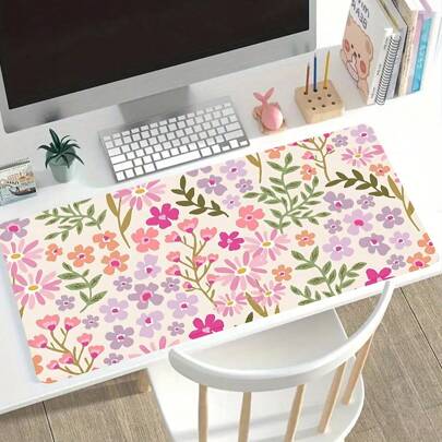 Cute Floral Pattern Gaming Mouse Pad Large Desk Mat With Non-Slip Rubber Base, Perfect For Office And Home Use, Ideal Gift For Boyfriend/Girlfriend, 35.4X15.7 Inches Desk Mat And Mouse Pad Set Large Mouse Pads For Desk Back To School Gaming Mouse Pad Desk Accessories Office Supplies Office Desk Accessories Mousepad Mouse Pad For Desk