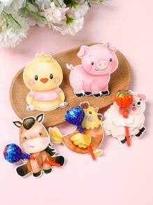 48个农场动物主题棒棒糖托，纸质卡片，适用于生日、婴儿派对、婚礼、派对用品和一般节日装饰 - 彩色 - 查看 8