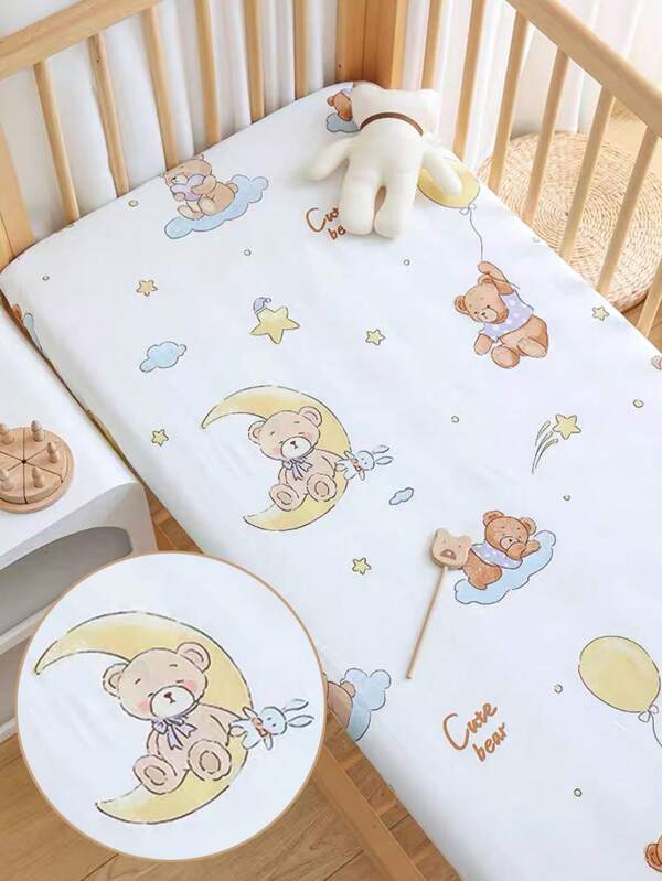 1pc 130*70cm Cartoon Printed Fitted Crib Sheet, Breathable And Moisture-Wicking, 4-Season Use, Mattress Pad Cover