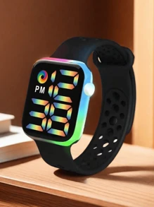 2 Stücke Set/1 Stück Batterie betriebene LED Sport Digitaluhr + 1 Stück coole Regenbogen Leuchtende Uhr, geeignet für Studenten als Alltagsuhr