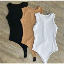 Women's Bodysuit Tank Top Ribbed Fabric Premium Bori Summer Blogger Cheap Blouse Zarah Promotion - 白色 - 查看 2