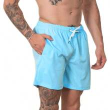 Men's Beach Shorts With Printed Face And Pocket Super Promotion - 淺藍色 - 查看 4