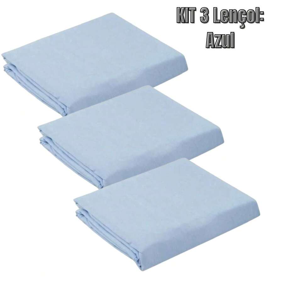 Kit com 3 lençol para mini berço com elástico percal 200 fios - Azul bebê - Visão 1